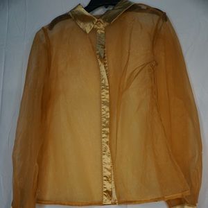 Sheer Golden Blouse - Retro See-through shirt